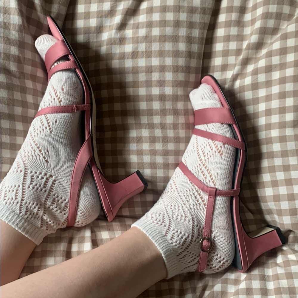 Vintage 90s Y2K Pink Satin Strappy Kitten heel Sandals